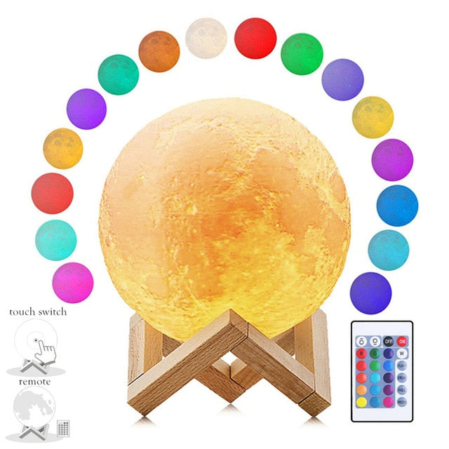 Moon Lamp Night Light 3D Print Moonlight LED Dimmable Touch/Pat/Remote Switch Rechargeable Bedside Table Desk Lamp Dropship