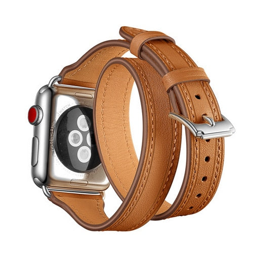 Leather Loop strap For Apple Watch Band 44mm 38mm Iwatch 42mm 40mm Double Tour Wrist Bracelet for apple watch series 6 5 4 3 SE