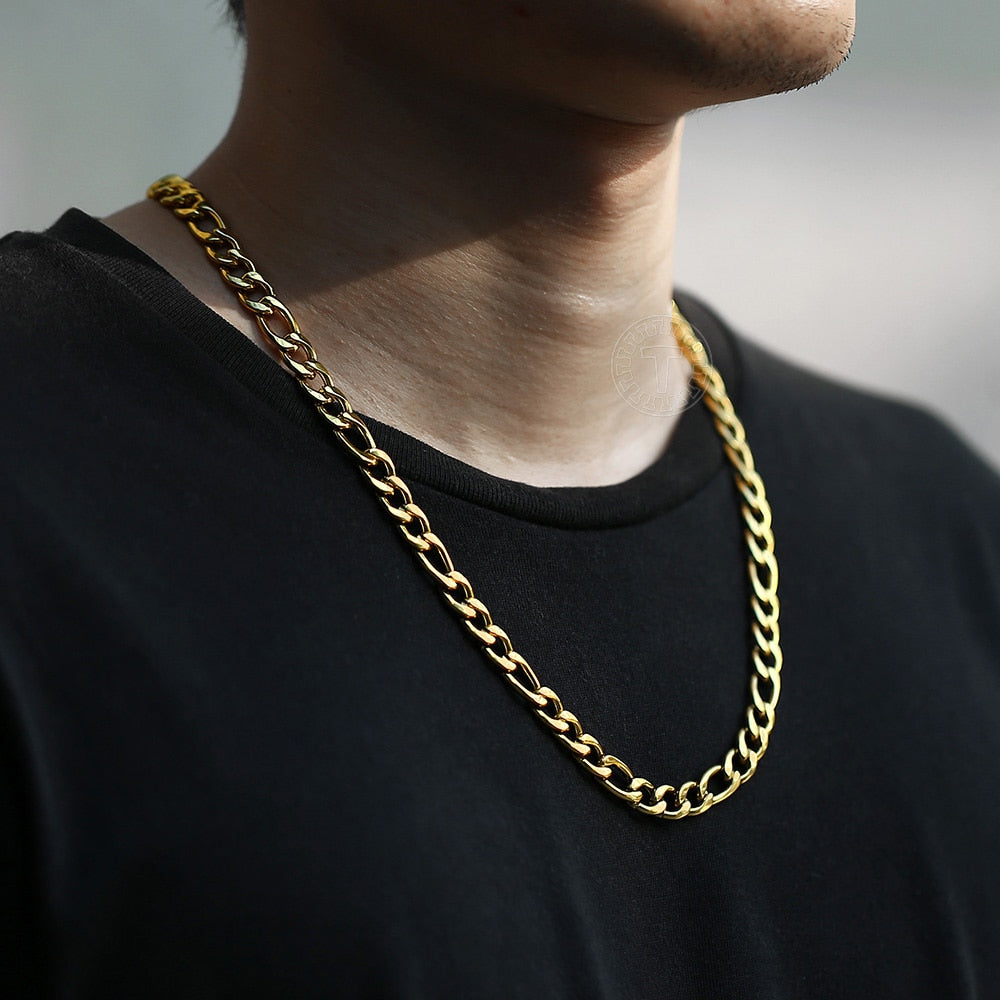 5/7/9mm Men&#39;s Stainless Steel Necklace Figaro Link Chain Choker for Men Women Gold Color Silver Color Solid Accessories  KNM177