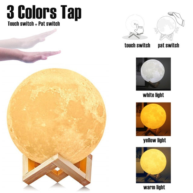 Moon Lamp Night Light 3D Print Moonlight LED Dimmable Touch/Pat/Remote Switch Rechargeable Bedside Table Desk Lamp Dropship