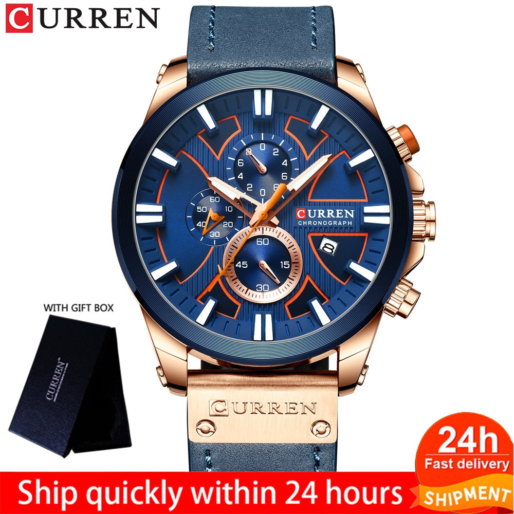 CURREN Men Watch Leather Brand Luxury Quartz Clock Fashion Chronograph Wristwatch Male Sport Military 8346 Relogio Masculino