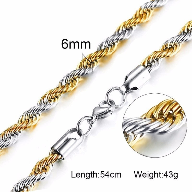 Vnox Stainless Steel Rope Chain Men Necklace Gold Color Twisted Wave Links Basic Chains Choker Unisex Punk Jewelry