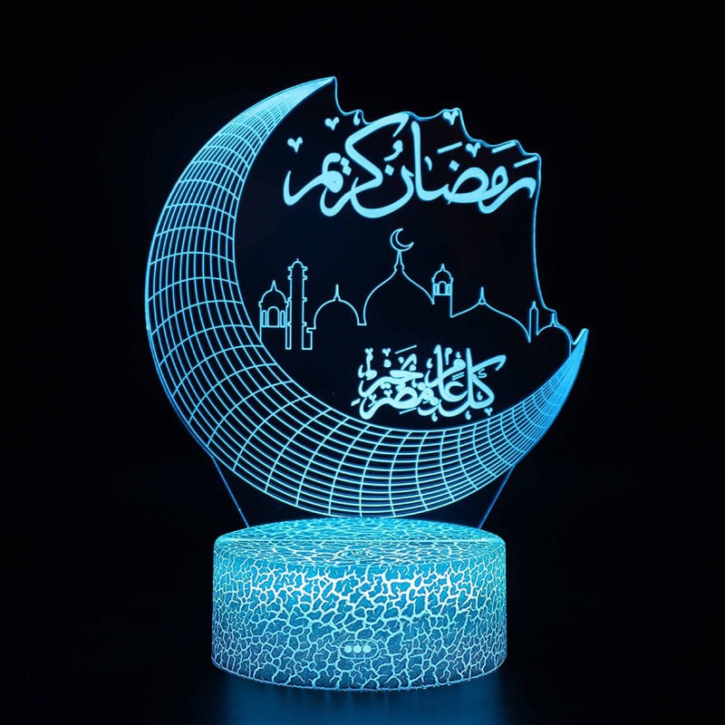 3D Ramadan LED Lights Acrylic EID Mubarak Muslim Decoration for Home Desktop Lights Moon Stars Remote Control Colorful EID Lamp