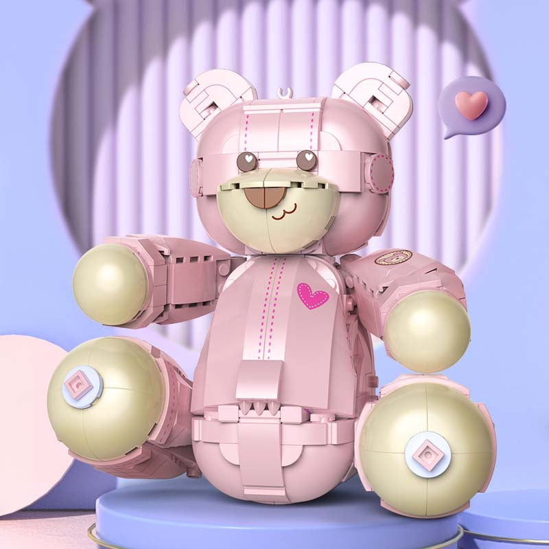 Jiaqi jk8133 Teddy Little Pink Bear Chaoxiang Creation Series Children and Girls Building Blocks Assembling Toys Gift Ornament