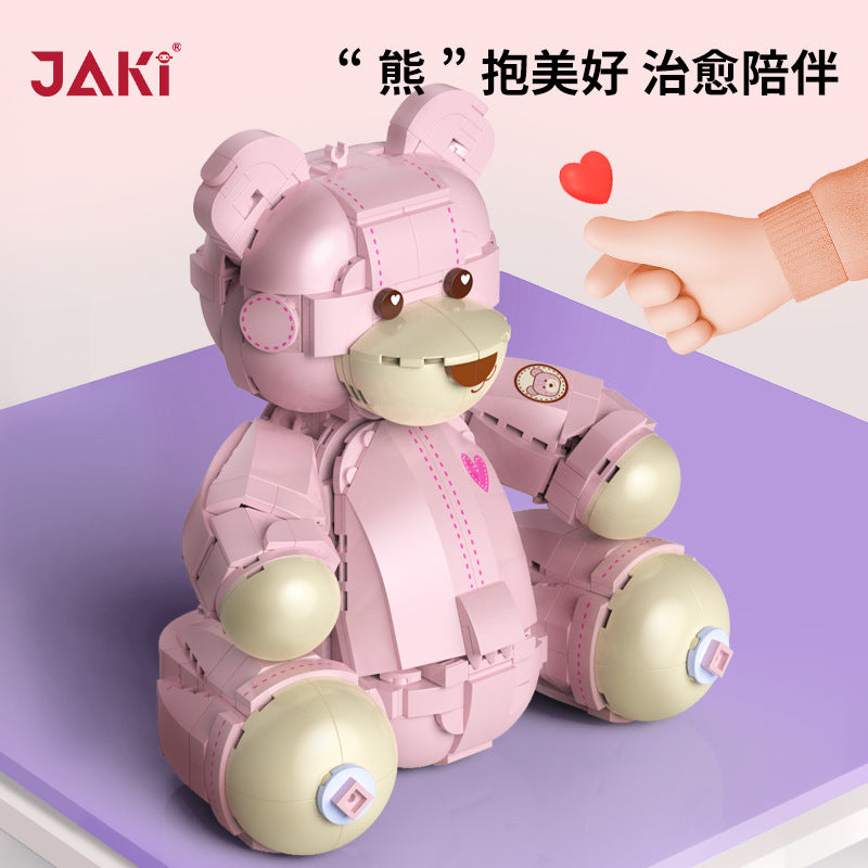 Jiaqi jk8133 Teddy Little Pink Bear Chaoxiang Creation Series Children and Girls Building Blocks Assembling Toys Gift Ornament