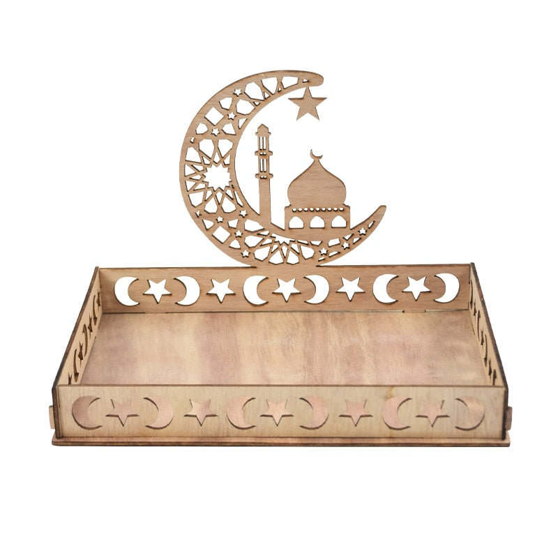 Wooden Eid Mubarak Food Tray Ramadan Decoration for Home Eid Al Adha Islamic Ramadan Kareem Muslim Party Decor Eid Mubarak Gifts