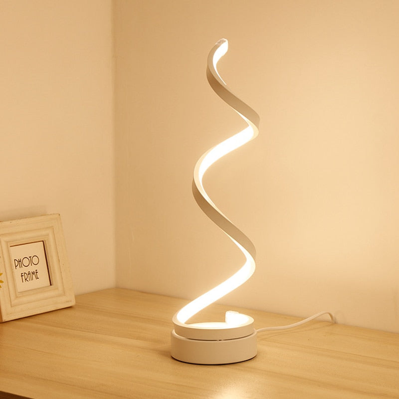 Modern LED Spiral Table Lamp Curved Desk Bedside Lamp Cool White Warm White Light For Living Room Bedroom Reading Light