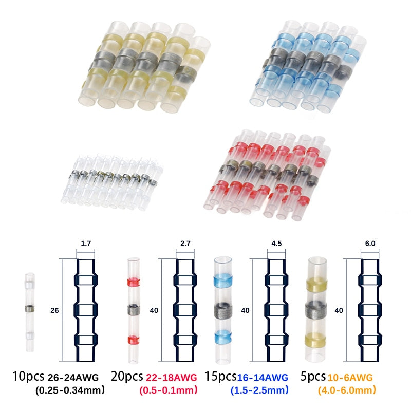 50/30/20PCS Solder Seal Wire Connectors Waterproof Heat Shrink Butt Connectors Electrical Wire Terminals Insulated Butt Splices