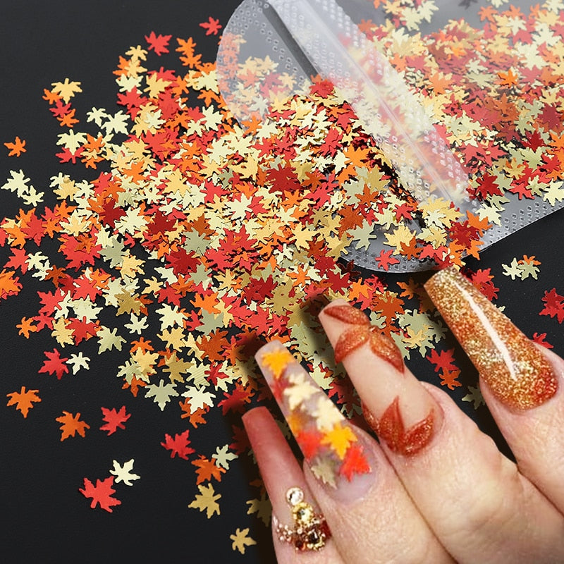 Holographic Maple Leaves Nail Glitter Sequins Laser Butterfly Letter Flakes DIY Autumn Nail Art Decoration Accessories and Tool