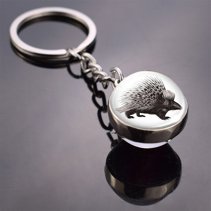 Animal Keychain Tiger Wolf Fox Lion Double Side Glass Ball Key Chain Black Cat Horse and Moon Key Ring Pendant Keyring