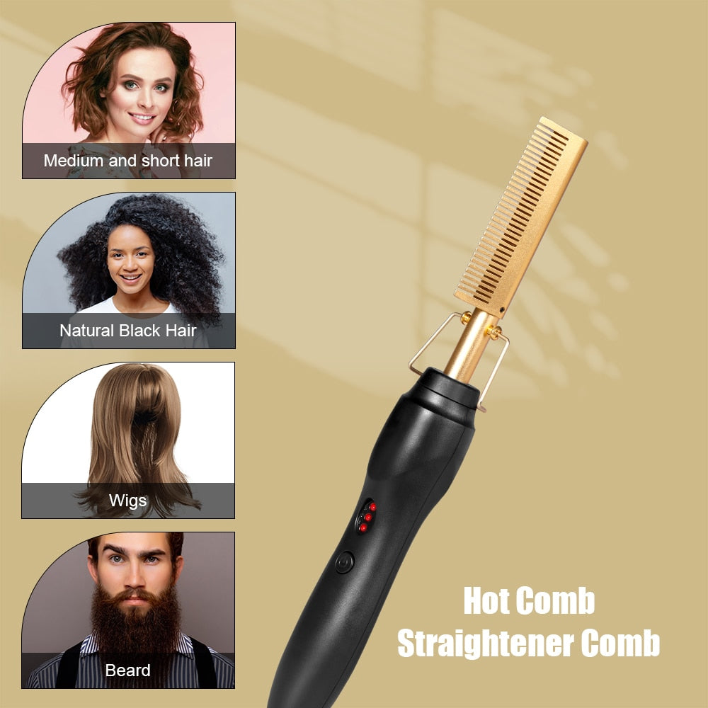 Hot Comb Straightener for Wigs Heating Comb Straightening Brush Electric Flat Iron Straightener Comb Hair Curler Styling Tools