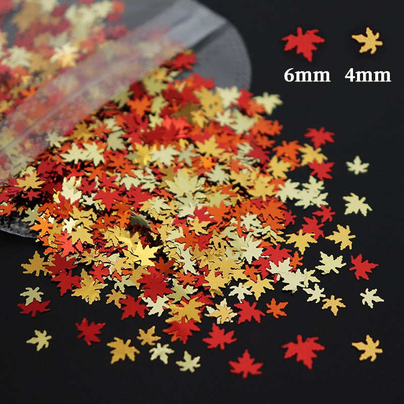 Holographic Maple Leaves Nail Glitter Sequins Laser Butterfly Letter Flakes DIY Autumn Nail Art Decoration Accessories and Tool