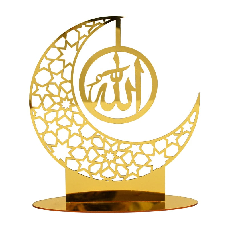 Eid Mubarak Gold Silver Acrylic Ornament Hollow Out Ramadan Kareem Eid Party Decoration Muslim Islamic Festival Home Supplies