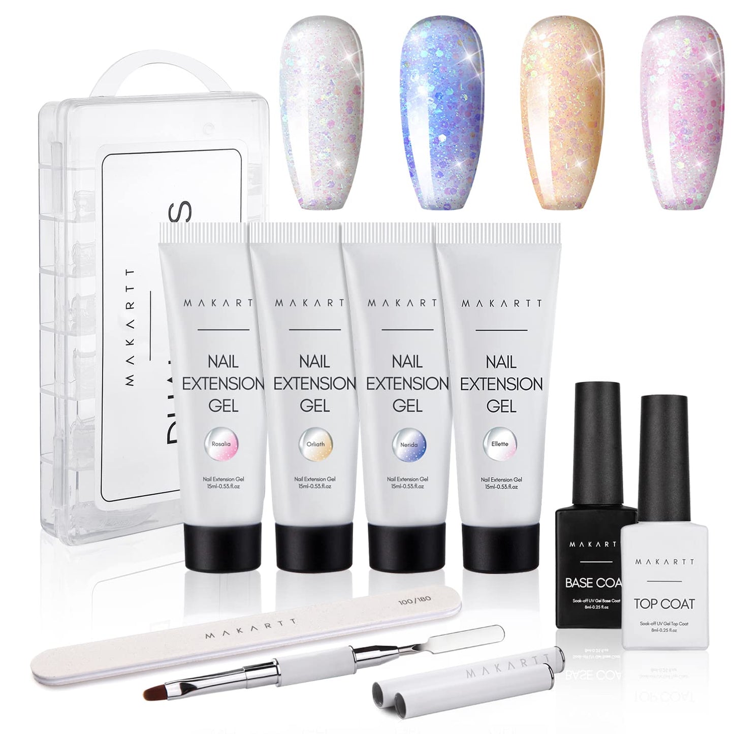 MAKARTT Poly Nail Gel Kit 4 Colors with Base Top Coat Extension Builder Enhancement Professional Starter Kit All-in-One