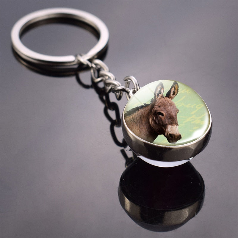 Animal Keychain Tiger Wolf Fox Lion Double Side Glass Ball Key Chain Black Cat Horse and Moon Key Ring Pendant Keyring