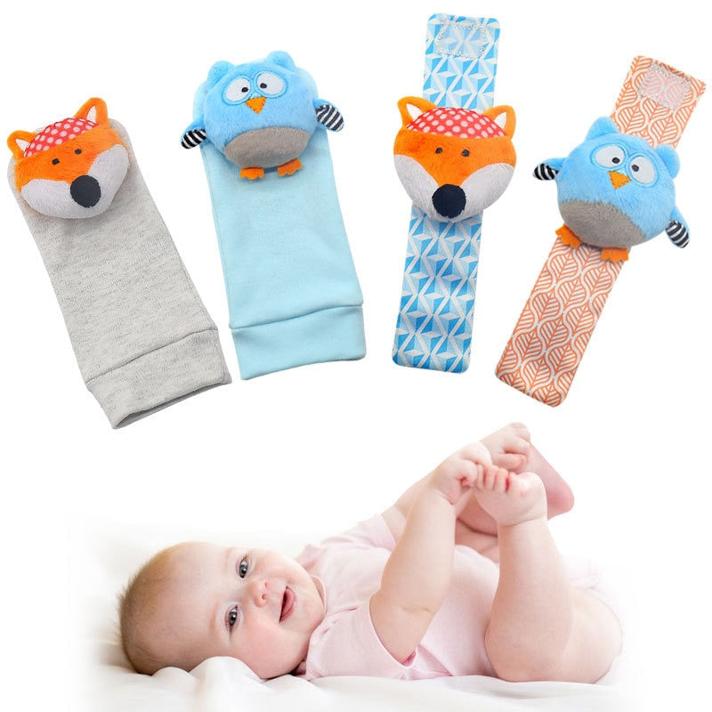 Infant Socks Wrist Rattle Toys Baby Toys 0-12 Months Newborn Cartoon Animal Plush Socks Wrist Strap Rattle For Baby Girl Boy Hot