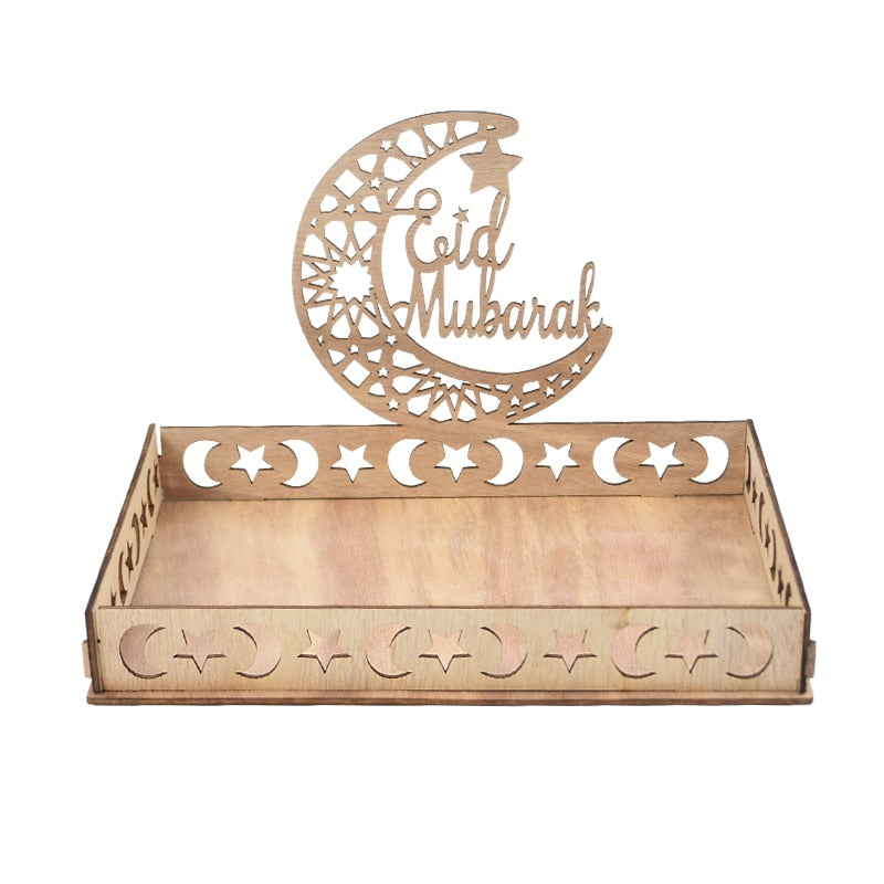 Wooden Eid Mubarak Food Tray Ramadan Decoration for Home Eid Al Adha Islamic Ramadan Kareem Muslim Party Decor Eid Mubarak Gifts