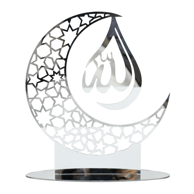 Eid Mubarak Gold Silver Acrylic Ornament Hollow Out Ramadan Kareem Eid Party Decoration Muslim Islamic Festival Home Supplies