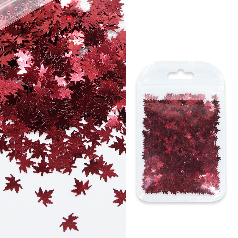 Holographic Maple Leaves Nail Glitter Sequins Laser Butterfly Letter Flakes DIY Autumn Nail Art Decoration Accessories and Tool