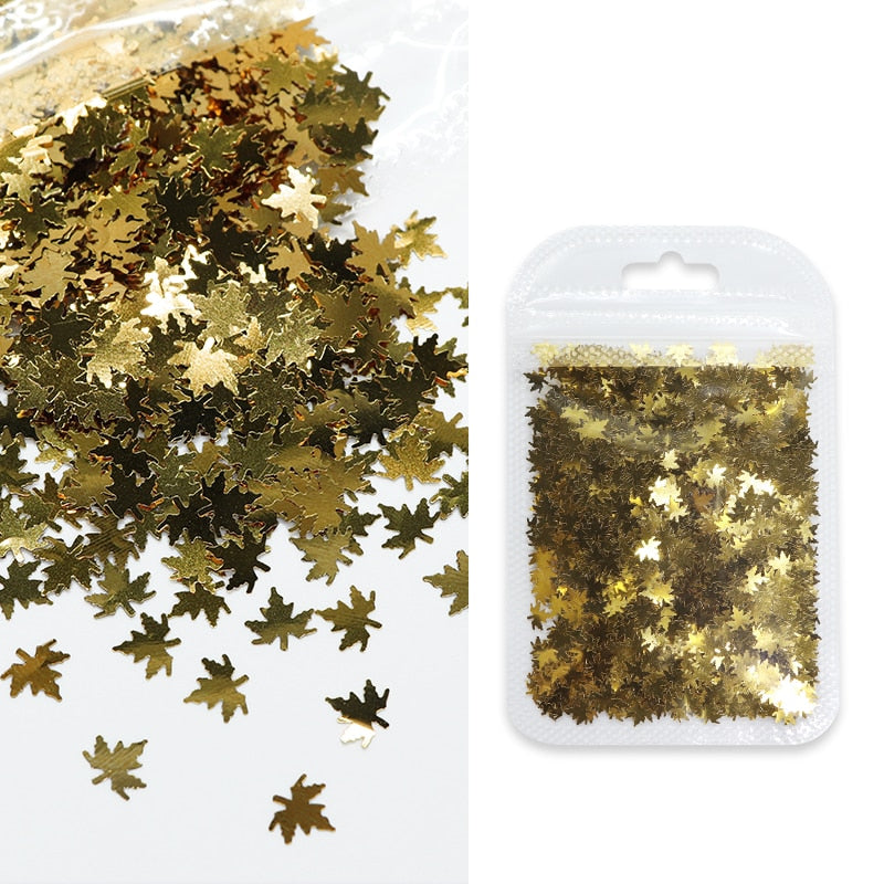 Holographic Maple Leaves Nail Glitter Sequins Laser Butterfly Letter Flakes DIY Autumn Nail Art Decoration Accessories and Tool