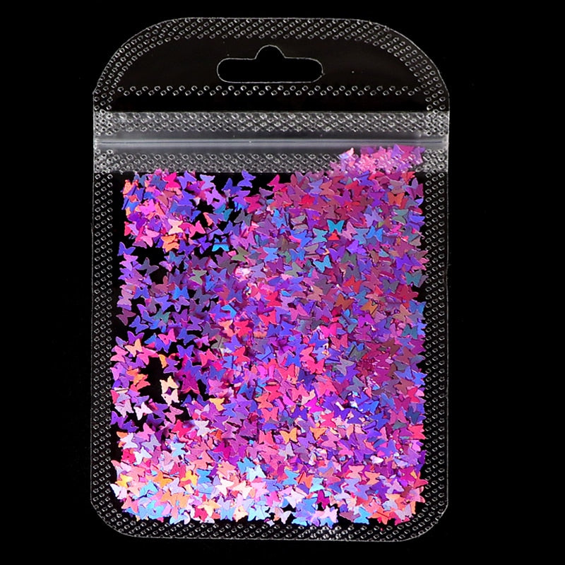 Holographic Maple Leaves Nail Glitter Sequins Laser Butterfly Letter Flakes DIY Autumn Nail Art Decoration Accessories and Tool