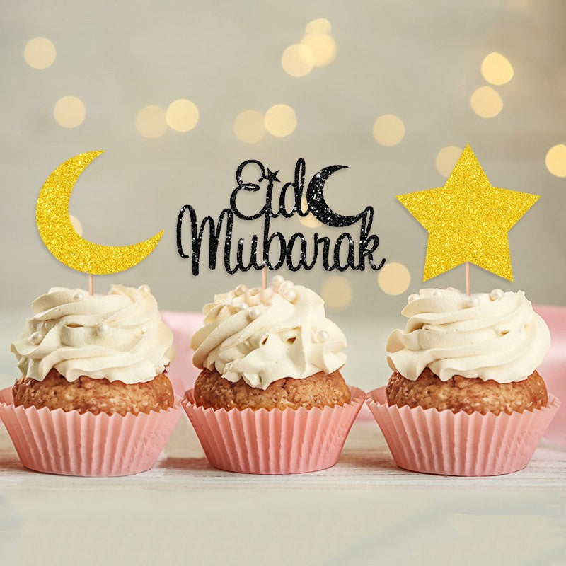 Golden Eid Mubarak Acrylic Cake Toppers Castle Moon CupCake Topper for Ramadan Islamic Muslim Festival Party Cake DIY Decoration