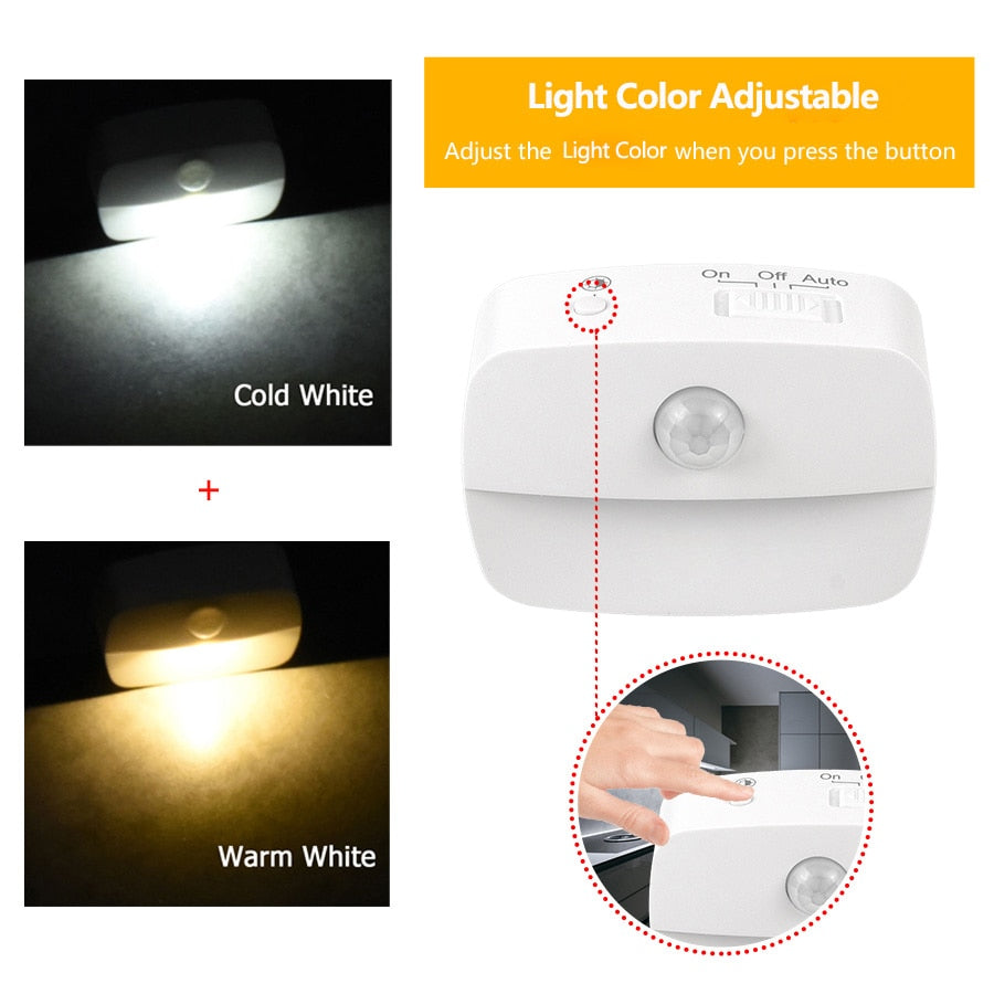 Motion Sensor Night Light EU Plug In 220V Battery Powered Motion Detector LED Night Lamp for Bedroom Closet Kitchen Toilet Stair