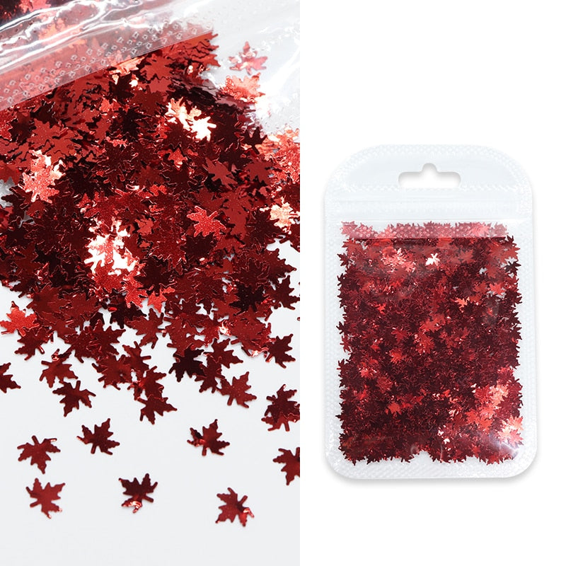 Holographic Maple Leaves Nail Glitter Sequins Laser Butterfly Letter Flakes DIY Autumn Nail Art Decoration Accessories and Tool