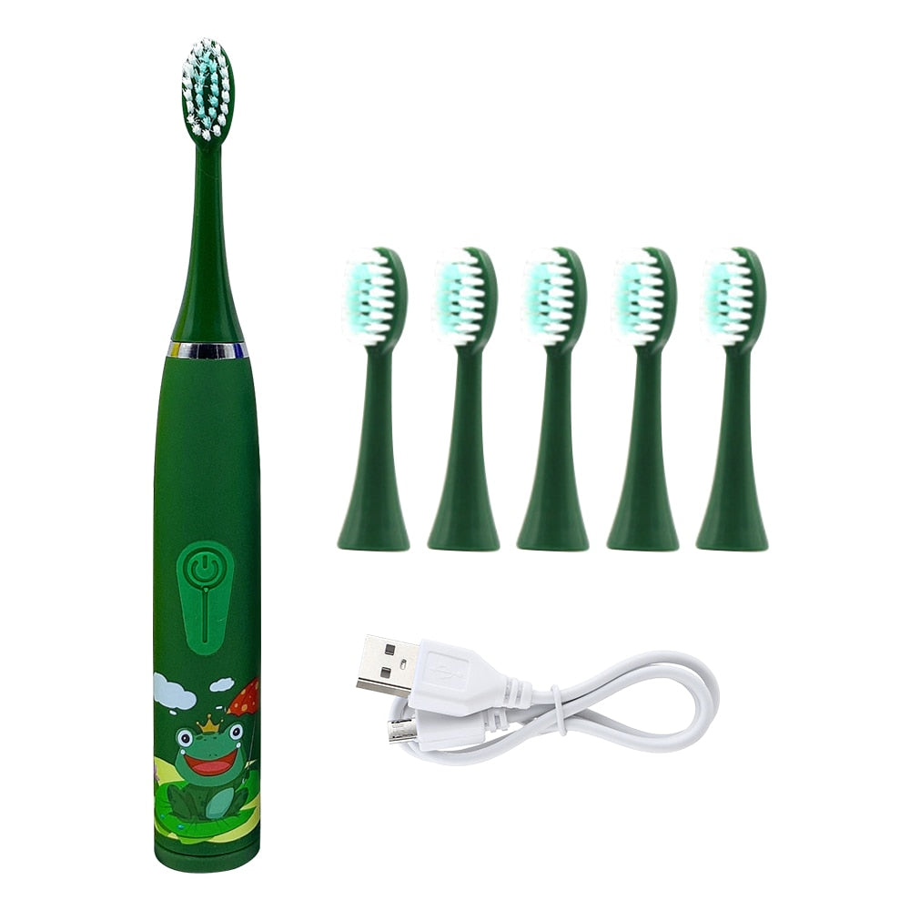 Children&#39;s Electric Ultrasonic Toothbrush Soft Bristled Cartoon 4 Mode IPX6 Waterproof Teeth Prevention Decay Cleaner USB Charge