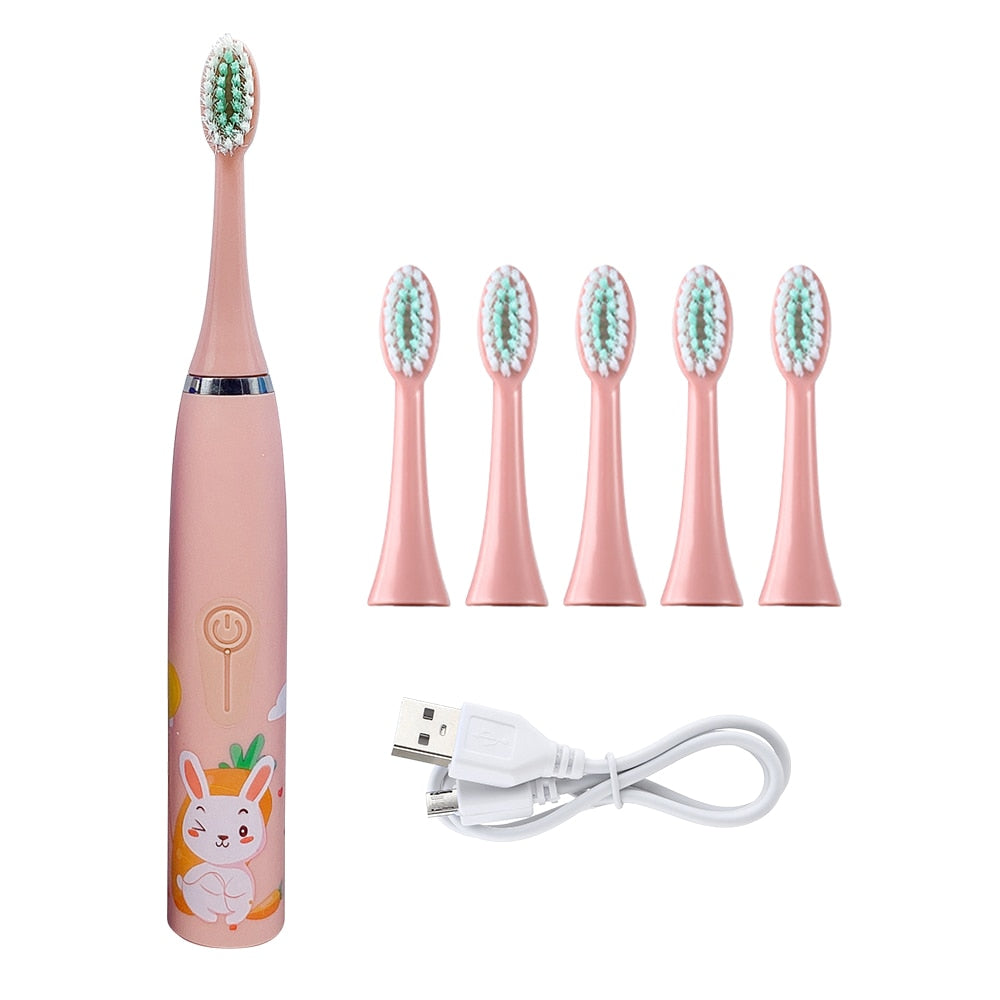 Children&#39;s Electric Ultrasonic Toothbrush Soft Bristled Cartoon 4 Mode IPX6 Waterproof Teeth Prevention Decay Cleaner USB Charge