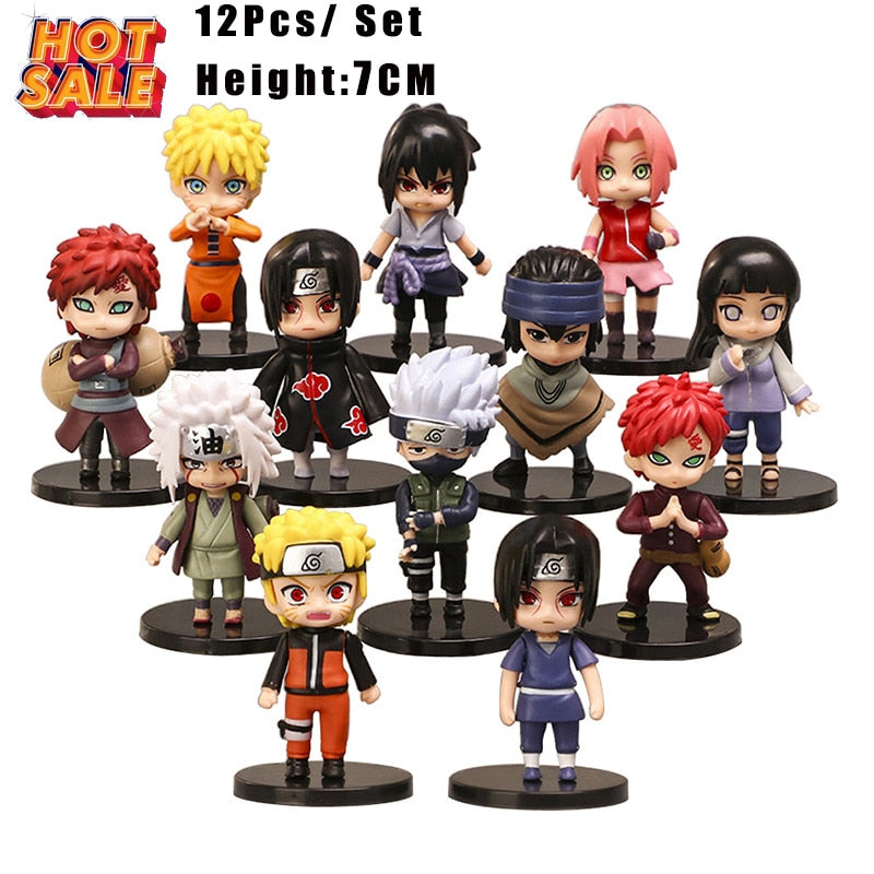 Hot 12pcs/set Anime Naruto Shippuden Hinata Sasuke Itachi Kakashi Gaara anime figure Q Version PVC Figures Toys Dolls Kid Gift