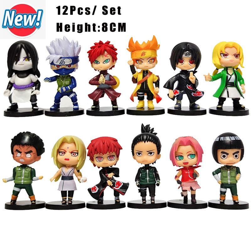 Hot 12pcs/set Anime Naruto Shippuden Hinata Sasuke Itachi Kakashi Gaara anime figure Q Version PVC Figures Toys Dolls Kid Gift