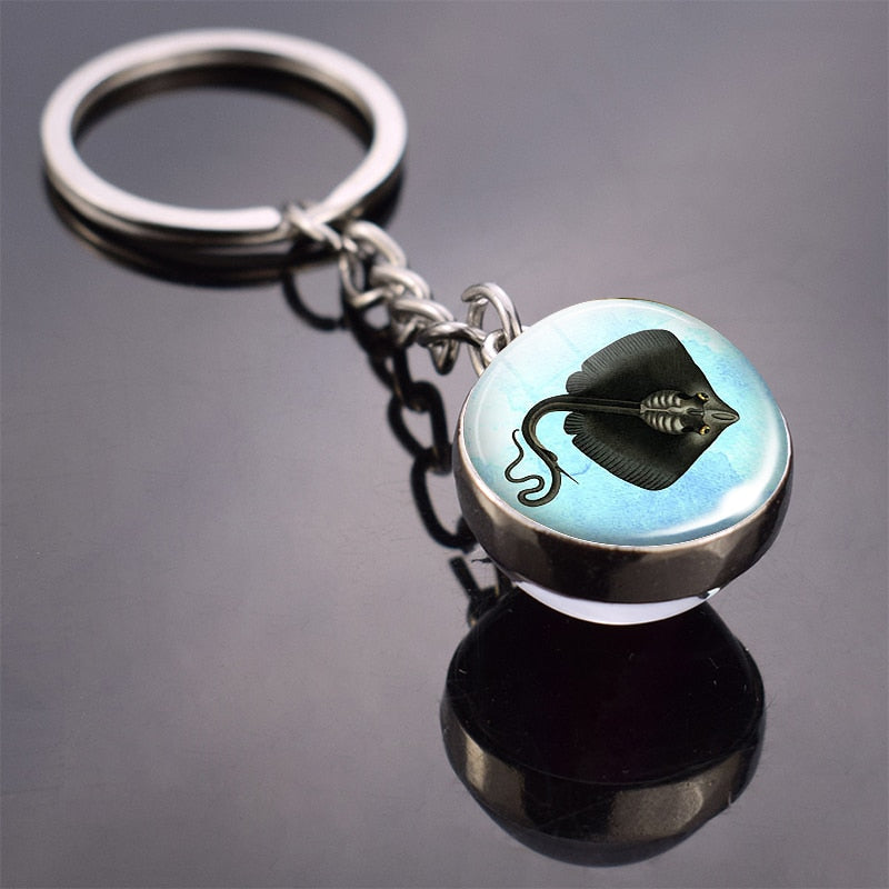 Animal Keychain Tiger Wolf Fox Lion Double Side Glass Ball Key Chain Black Cat Horse and Moon Key Ring Pendant Keyring