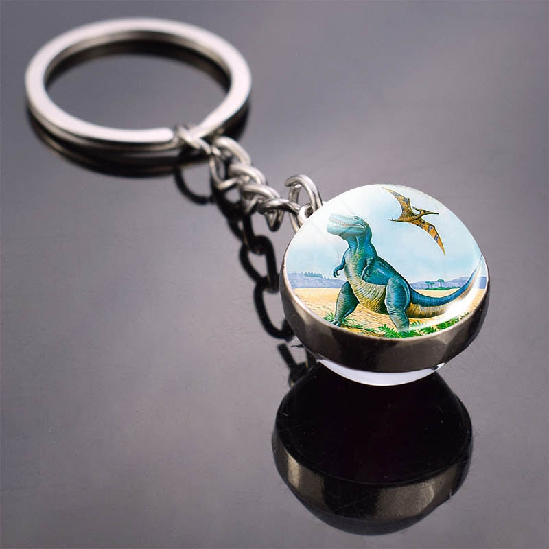 Animal Keychain Tiger Wolf Fox Lion Double Side Glass Ball Key Chain Black Cat Horse and Moon Key Ring Pendant Keyring