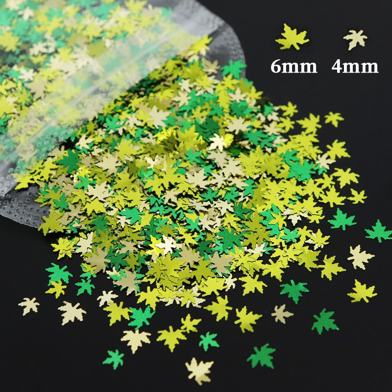 Holographic Maple Leaves Nail Glitter Sequins Laser Butterfly Letter Flakes DIY Autumn Nail Art Decoration Accessories and Tool