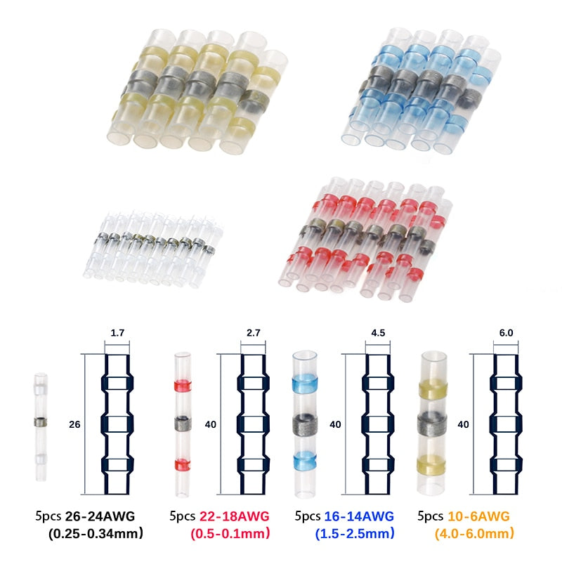 50/30/20PCS Solder Seal Wire Connectors Waterproof Heat Shrink Butt Connectors Electrical Wire Terminals Insulated Butt Splices