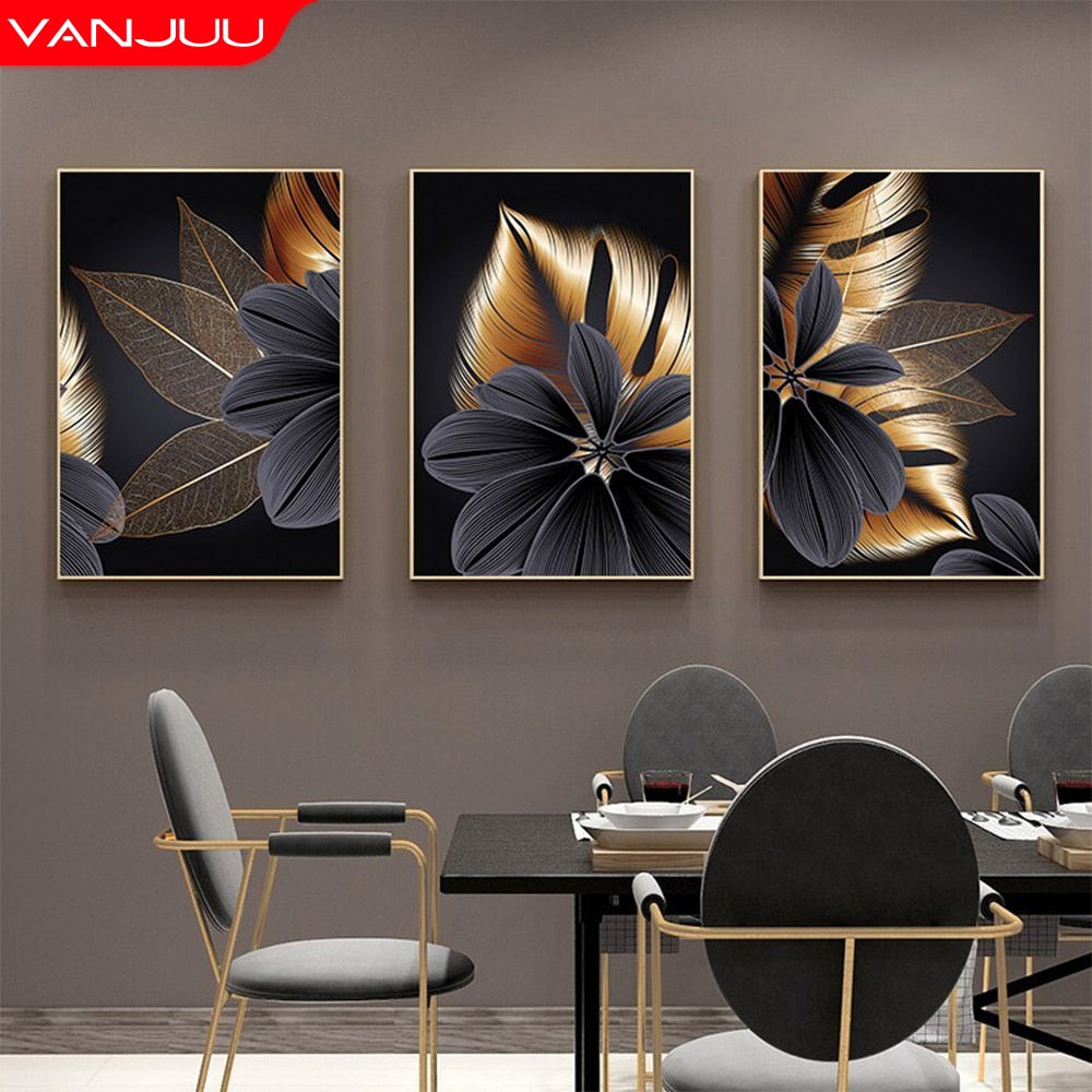 VANJUU 5D Diamond Painting Golden plant leaf Full Drill Diamond Mosaic DIY Home Decor Rhinestones embroidery Painting