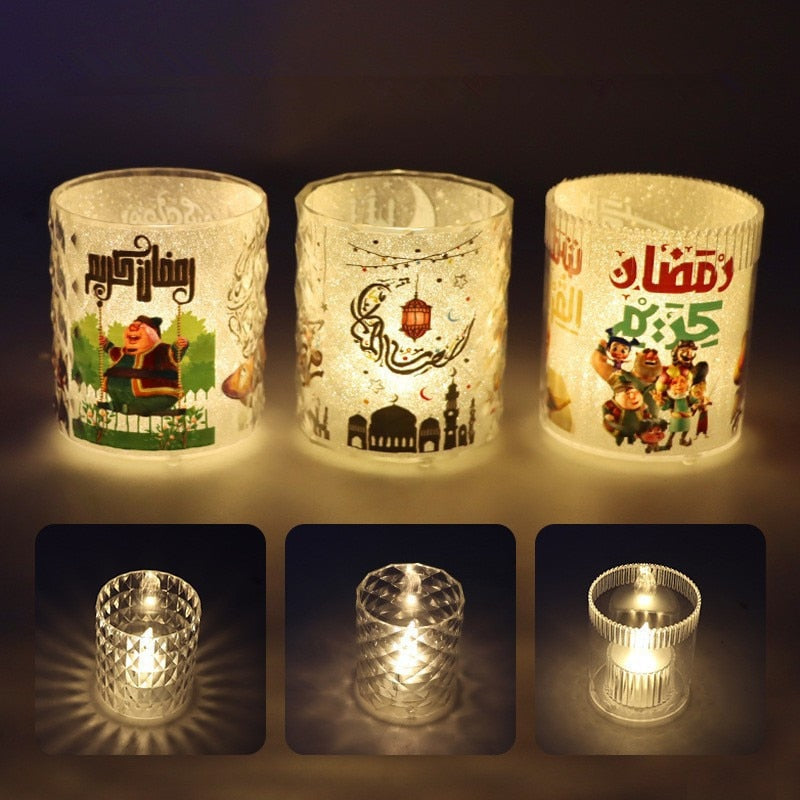 2023 Eid Mubarak Led Candle Lights Ramadan Ornament Lamp Home Party For Home Islamic Muslim Party Night Light Decor Kareem Gift