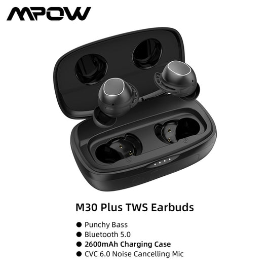 Mpow M30 Plus Bluetooth 5.0 Earphones True Wireless Earbuds Touch Control IPX8 Waterproof Headphones with 2600mAh Charging Case