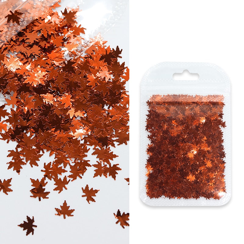 Holographic Maple Leaves Nail Glitter Sequins Laser Butterfly Letter Flakes DIY Autumn Nail Art Decoration Accessories and Tool