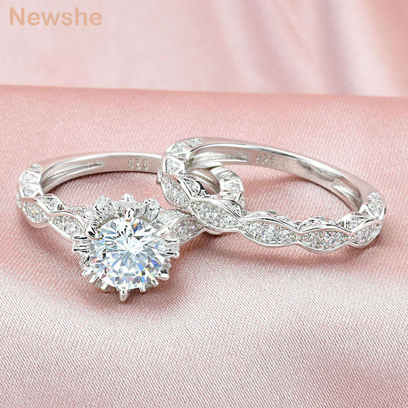 Newshe 2.6Ct Brilliant Round Cut AAAAA CZ Vintage Wedding Ring Set for Women Genuine 925 Sterling Silver Fine Jewelry