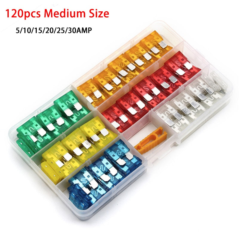 120Pcs Profile S/M Size Blade Car Fuse Assortment Set for Auto Car Truck  5/10/15/20/25/30A Fuse with Plastic Box