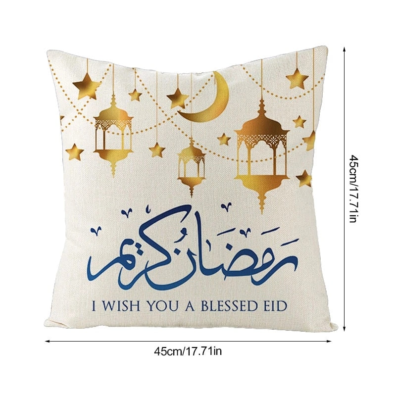 2023 Eid Mubarak Pillowcase Decor for Home Sofa Cushion Cover Islamic Ramadan Kareem Decoration Mosque Muslim Pillow Cover Gifts