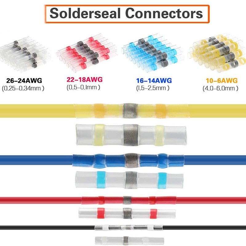 50/30/20PCS Solder Seal Wire Connectors Waterproof Heat Shrink Butt Connectors Electrical Wire Terminals Insulated Butt Splices