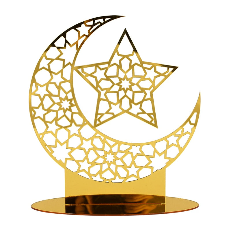 Eid Mubarak Gold Silver Acrylic Ornament Hollow Out Ramadan Kareem Eid Party Decoration Muslim Islamic Festival Home Supplies