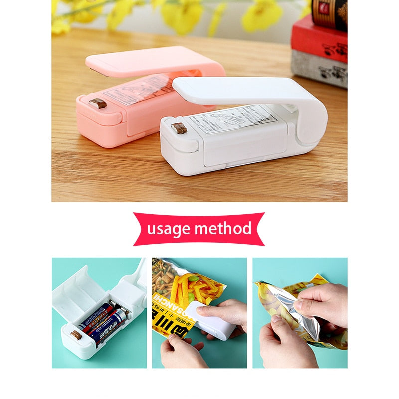 Portable Bag Heat Sealer Plastic Package Storage Bag Clip Mini Sealing Machine Handy Sticker Seal for Food Snack Kitchen Gadgets