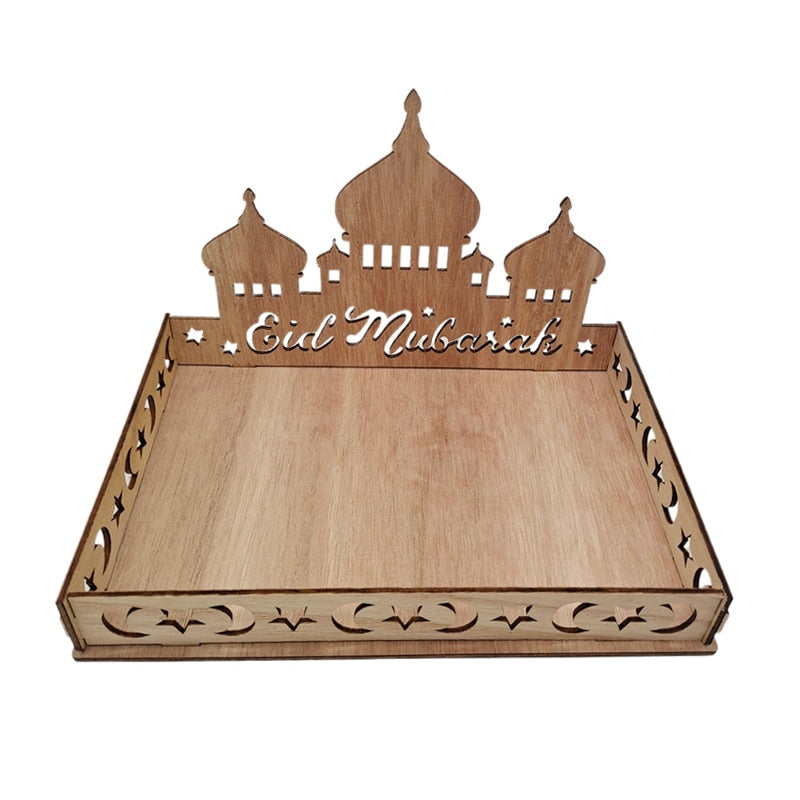 Wooden Eid Mubarak Food Tray Ramadan Decoration for Home Eid Al Adha Islamic Ramadan Kareem Muslim Party Decor Eid Mubarak Gifts