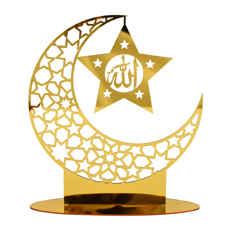 Eid Mubarak Gold Silver Acrylic Ornament Hollow Out Ramadan Kareem Eid Party Decoration Muslim Islamic Festival Home Supplies