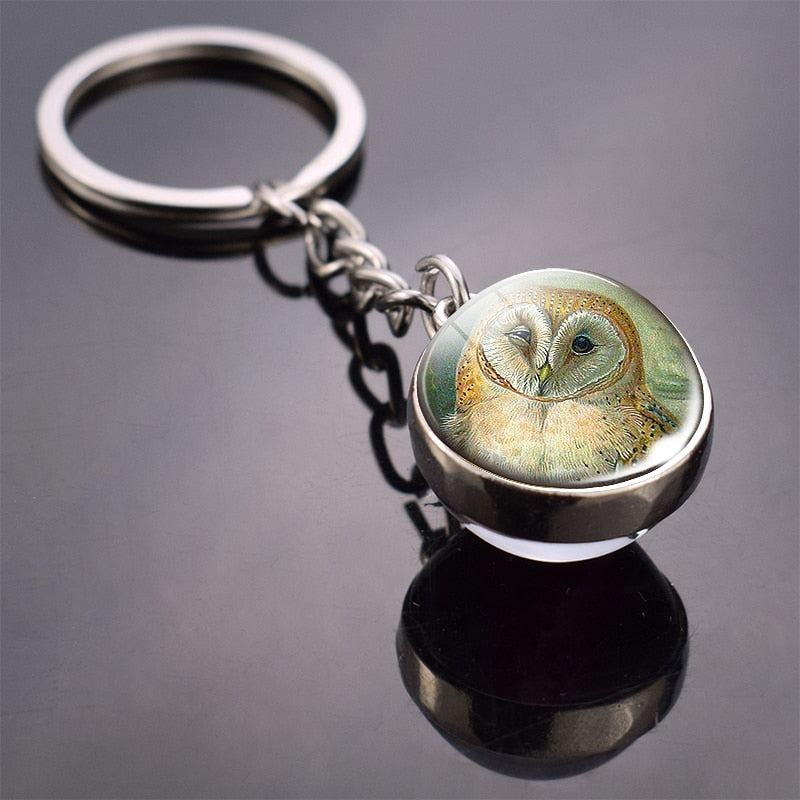 Animal Keychain Tiger Wolf Fox Lion Double Side Glass Ball Key Chain Black Cat Horse and Moon Key Ring Pendant Keyring