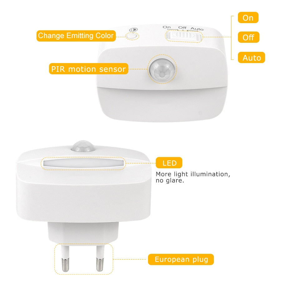 Motion Sensor Night Light EU Plug In 220V Battery Powered Motion Detector LED Night Lamp for Bedroom Closet Kitchen Toilet Stair